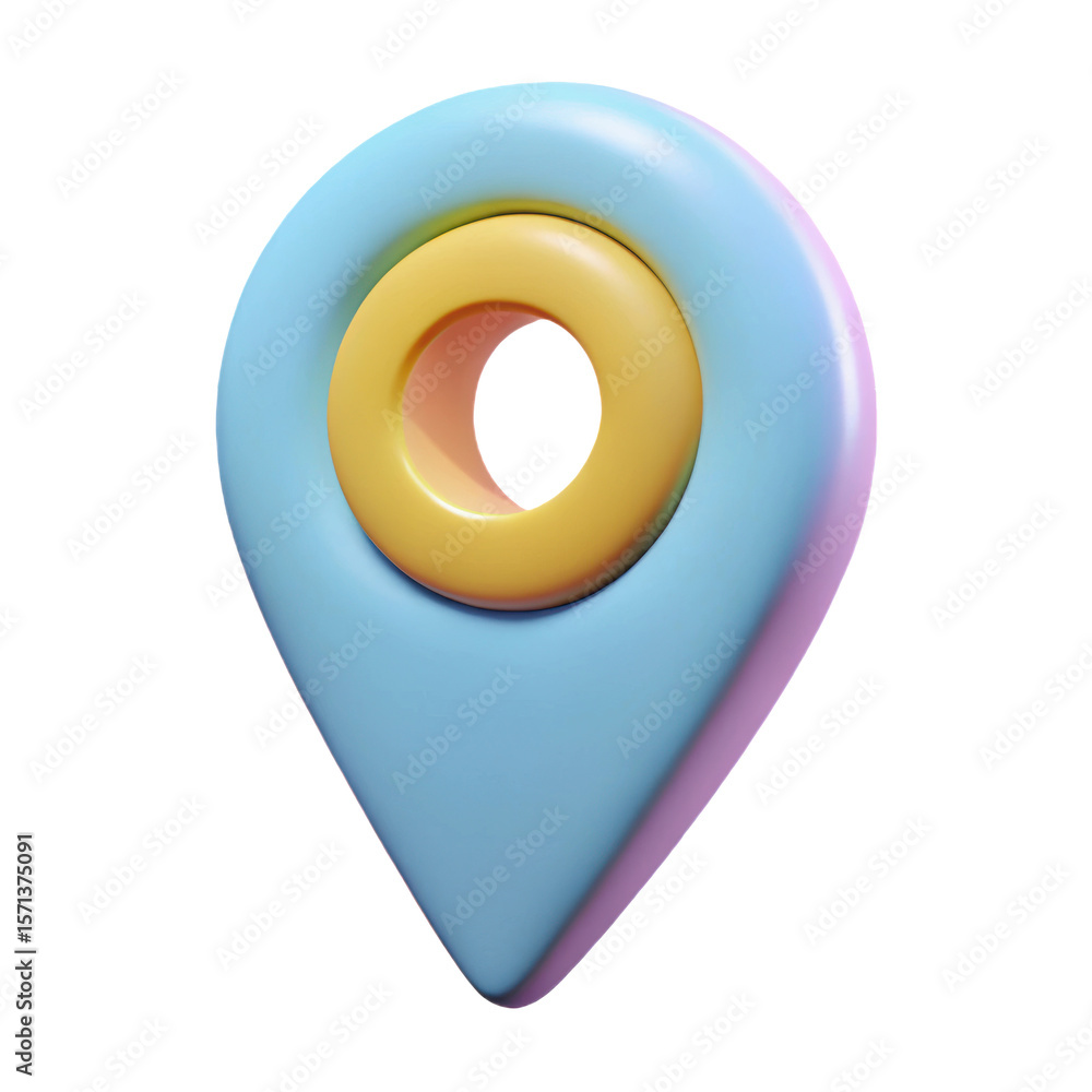 Fototapete a 3d rendered blue and yellow location pin icon with a soft gradient on a white background