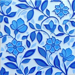 Blue floral pattern on a white tile