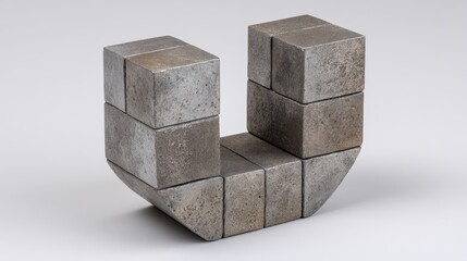 Deconstructing the metallic u turn sign into abstract cubes urban environment artistic perspective