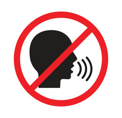 Stop talking, chatting and interacting icon. Sign prohibiting people from talking. Vector illustration