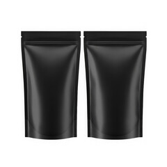 Two black stand up pouches mockup isolated on transparent background