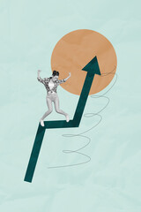 Image pop 3d vertical collage of happy businessman businesswoman stand arrow development career chance promotion employee