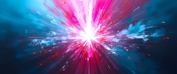 Abstract antimatter collision causing spacetime fabric distortion. Vibrant Explosion in Abstract Expressionism with Painterly Style