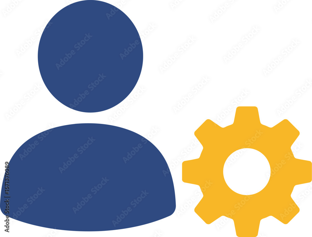 Poster user icon with gear symbol representing account settings and configuration options for digital profi