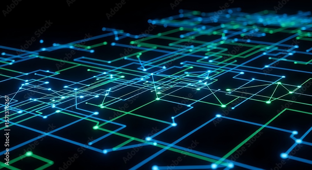 Poster abstract network grid background with connected dots and lines over black, digital technology