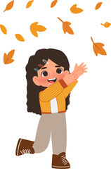 Little Girl Enjoying Leaves in Autumn