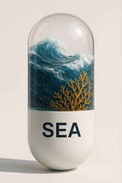 pill bottle with image of oceon it.