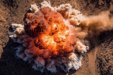 A large explosion is seen in the desert