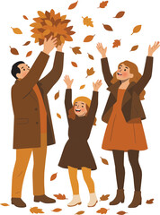 Family Enjoying Autumn Leaves,