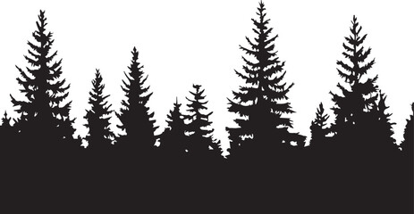 Fototapeta premium A festive winter landscape vector with silhouettes of pine trees, wheat, and grass, perfect for Christmas holiday celebrations.