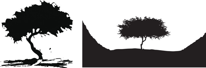 Fototapeta premium Vector silhouette illustration of a man, woman, and girl at sunset with palm trees.