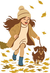 Kid Play in with Dog Autumn