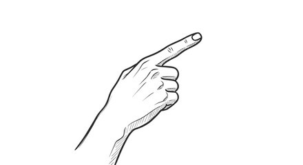 Hand-drawn vintage sketch of an index finger pointing to the right on white background

