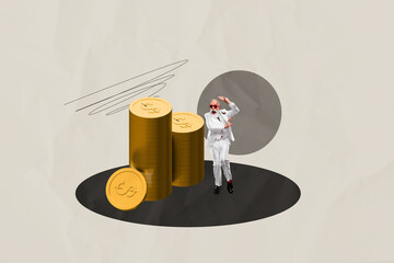 Image full 3d art collage of happy businessman businesswoman stand dollar coin currency capital...