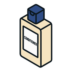 Conditioner Bottle Isometric Icon, Plastic, Beige and Blue, Transparent Background