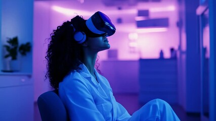 Innovative Tech Woman Wearing VR Glasses Exploring Future