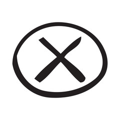 Fototapeta premium Hand-drawn X in Circle; Negative, Rejection, Cancellation Symbol; Dark, Minimalist Design.