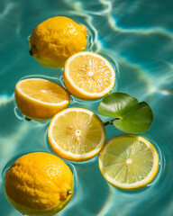 Fresh lemons floating in water generative ai