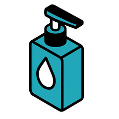 Soap Dispenser Isometric Icon, Plastic, Teal & Black, Transparent Background