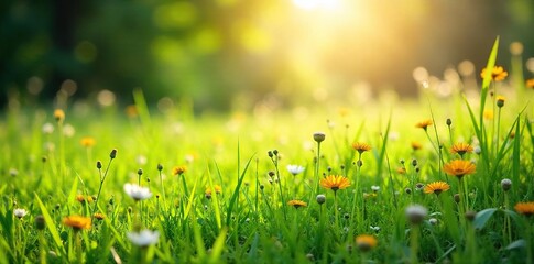 Sun-Drenched Meadow Vibrant Wildflowers and Grasses Embodying Peaceful Serenity, Perfect for Natural Living and Macrobiotic Themes