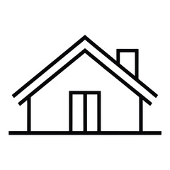 Simple black line drawing of a house with a chimney isolated on white background