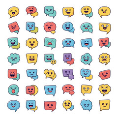 Collection of cute cartoon speech bubbles with happy and funny faces
