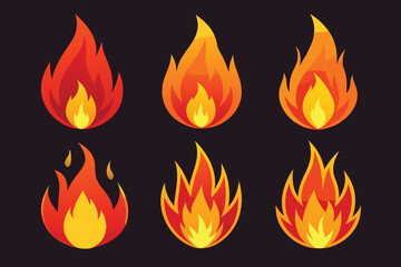 Burning bonfire light with a set of fiery flame icons, illustrating danger