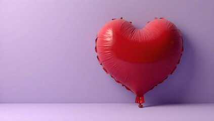 Red heart shaped balloon on a purple background