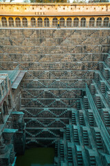 Chand Baori, an Ancient 13-Storey Stepwell in Abhaneri, Rajasthan. One of the Largest and Oldest in India