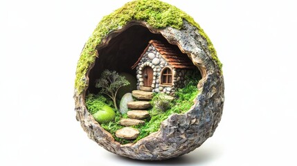 Enchanting tiny fairy village inside a giant easter egg colorful festival of rabbits and bunnies whimsical nature scene