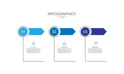 Design template infographic. 3 step process infographic element with icons can be used for workflow, business information and web graphic design 