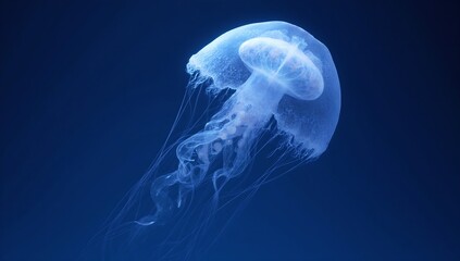 Translucent marine animal floating in deep blue water