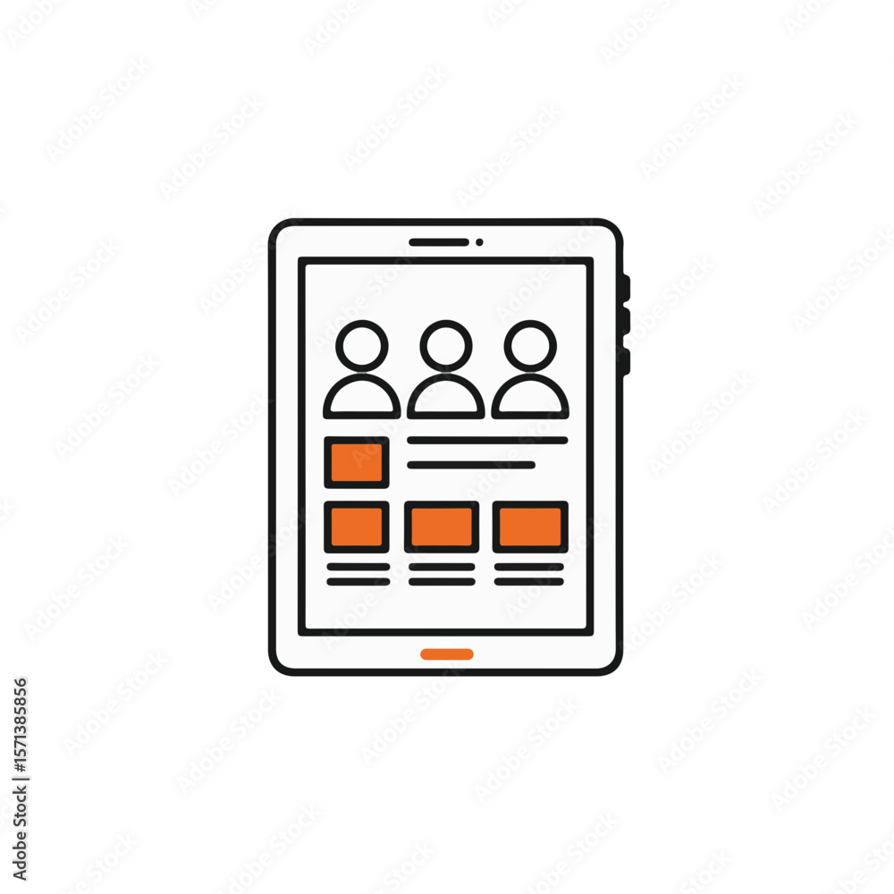 Poster Tablet screen displaying profile icons and data tables, suggesting user interface and data analysis.