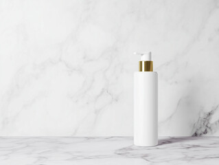White Skincare Pump Bottle Mockup on Marble Surface