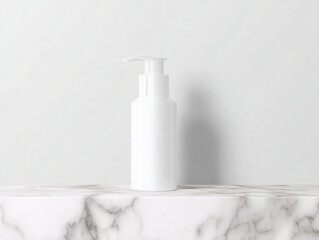 White Skincare Pump Bottle Mockup on Marble Surface
