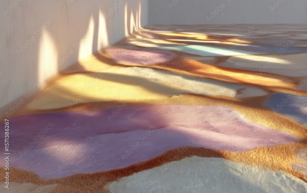 Poster light and shadow interplay on sand texture creating unique patterns in room