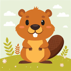 Cute beaver flat vector
