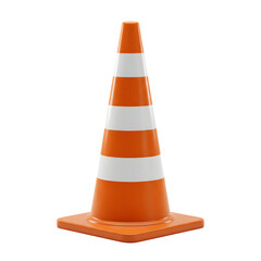 Orange traffic cone with white stripes used for safety, construction, and road work isolated on white or transparent background. PNG format.