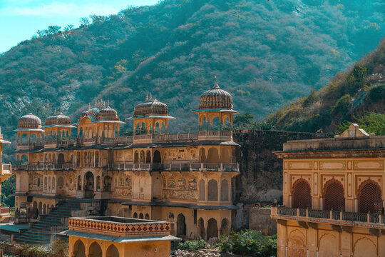 Galta Ji, the Ancient Monkey Temple near Jaipur, Rajasthan. Sacred Hindu Site Nestled in the Aravalli Hills of India
