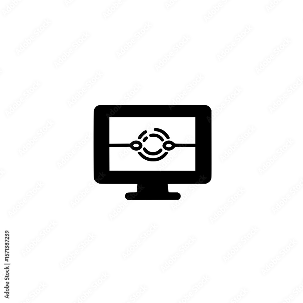 Poster computer monitor icon with circular element for user interface design and technology display graphic