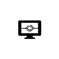 Computer Monitor Icon with Circular Element for User Interface Design and Technology Display Graphic