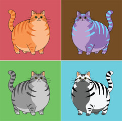 Full Body Vector Illustration of a Cute Fat Tabby Cat with Editable Whiskers