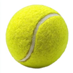 Close up shot of a single yellow tennis ball on a plain white background studio