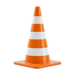 Orange traffic cone with white stripes used for safety, construction, and road work isolated on white or transparent background. PNG format.