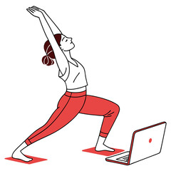 Woman Doing Yoga Online Workout Using Laptop