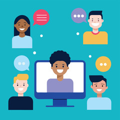 Fototapeta premium Diverse People Communicating and Collaborating Through an Online Video Call