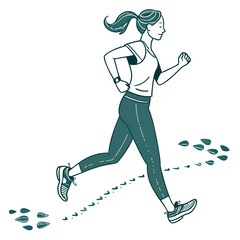 Woman Jogging: Teal Line Art Illustration of a Runner