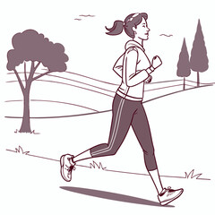 Woman Jogging in a Park Illustration