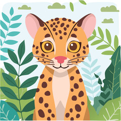Cute ocelot flat vector