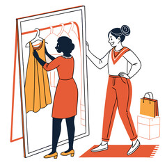 Woman Shopping for Dress in Retail Store